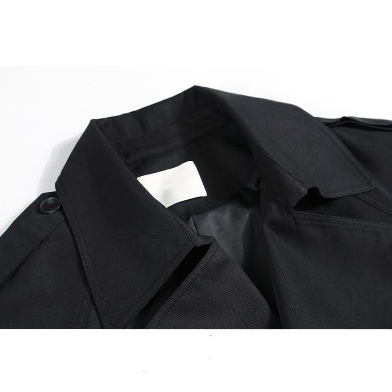 Lapel Collar Plain Open Front Trench Coat Product Image