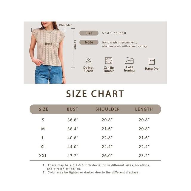 Women's Cap Sleeve Cropped Sweater Vest Casual Loose Crewneck Pullover Sweater Crop Tops Cable Knit Sweater Summer Sleeveless Tops - Light Brown,XL Product Image