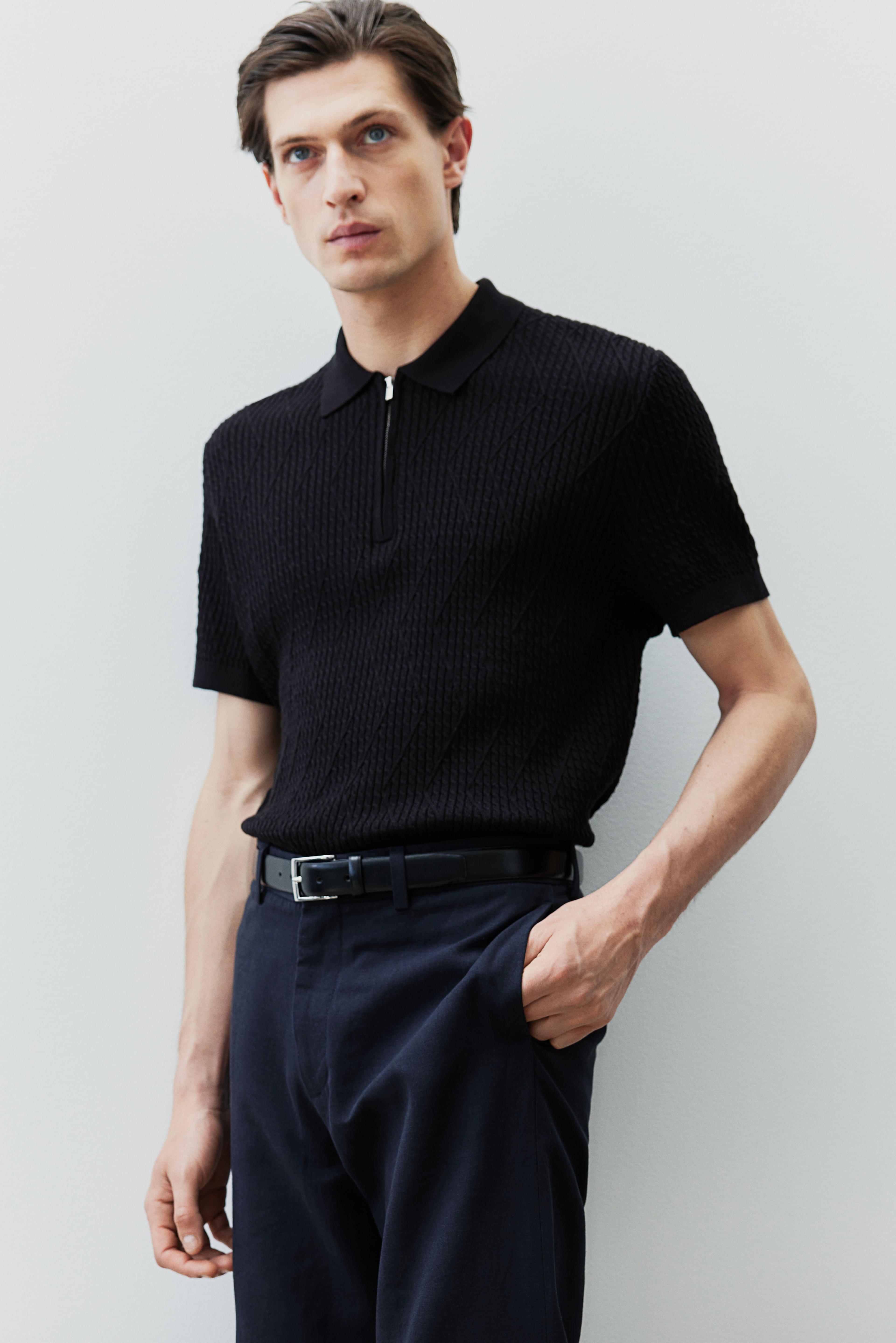 Slim Fit Cable-knit Polo Shirt Product Image