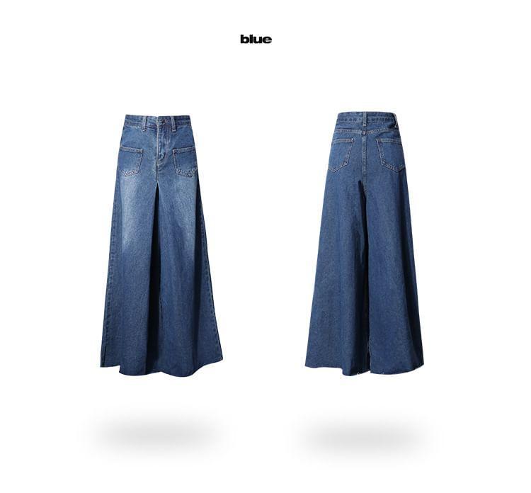 High Rise Washed Frayed Wide Leg Jeans (Various Designs) Product Image