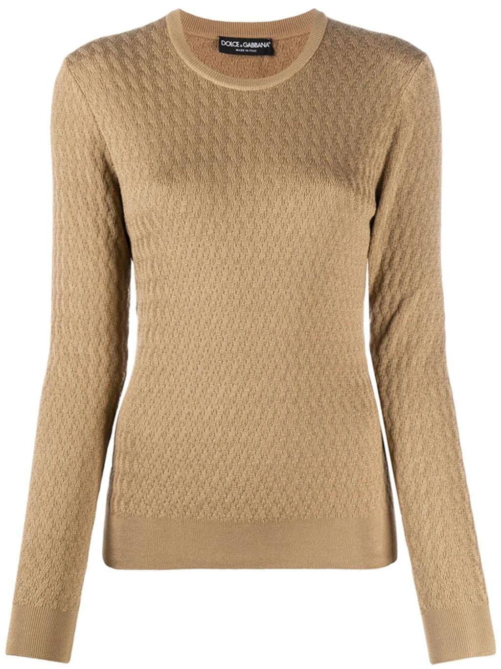 DOLCE & GABBANA Knitted Silk Pullover Sweater In Brown Product Image