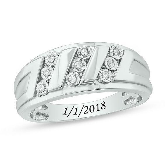 Men's 1/10 CT. T.w. Diamond Triple Row Slant Engravable Wedding Band in Sterling Silver (1 Line) Product Image