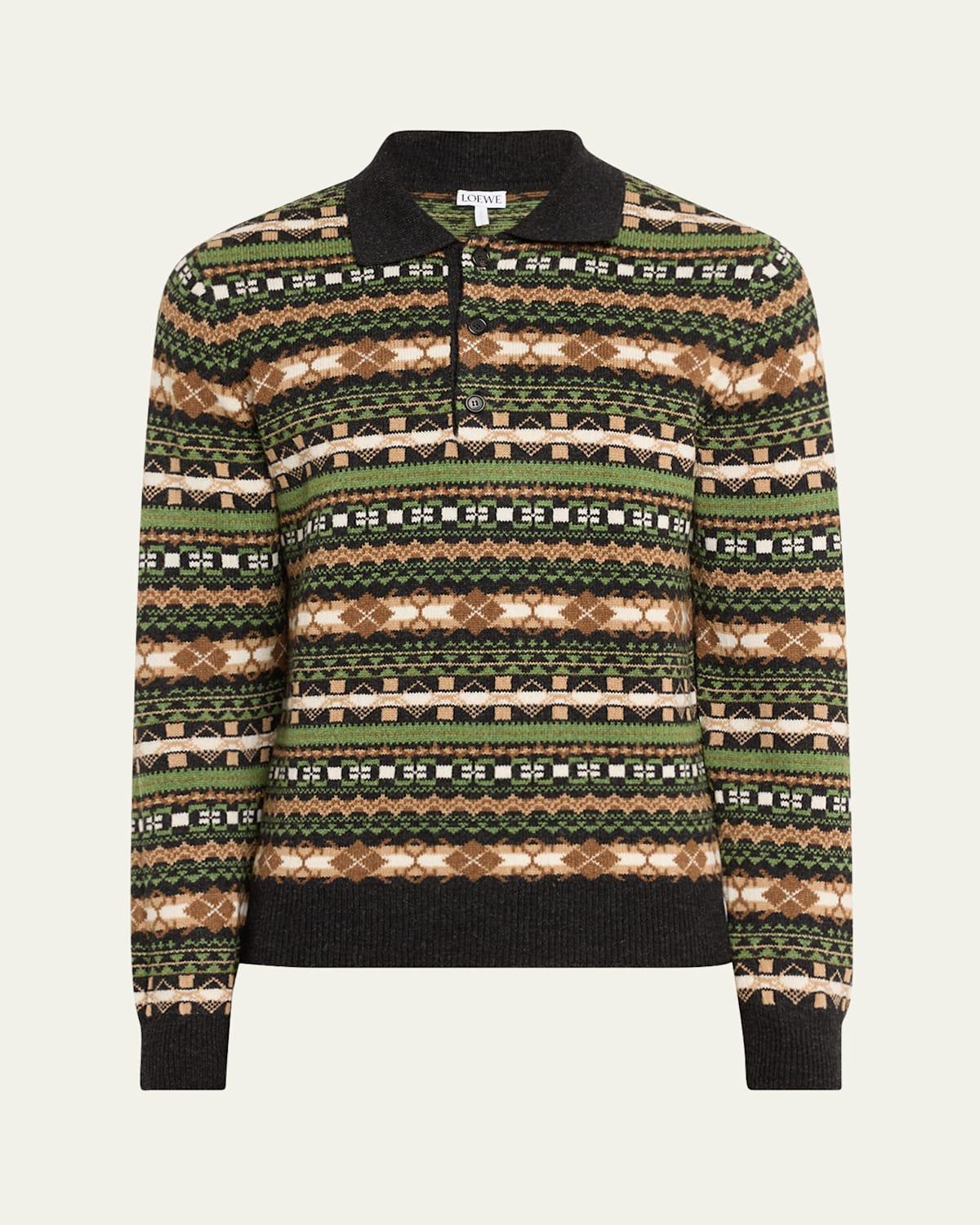 Mens Fair Isle Polo Sweater Product Image