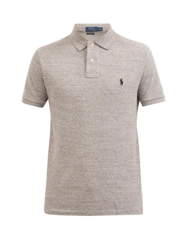 Cotton Mesh Custom Slim Fit Polo Shirt In Grey Product Image