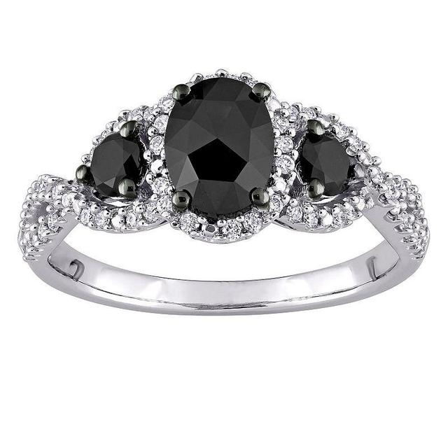 Stella Grace 14k White Gold 1 1/3 Carat T.W. Black & White Diamond 3-Stone Engagement Ring, Womens Product Image