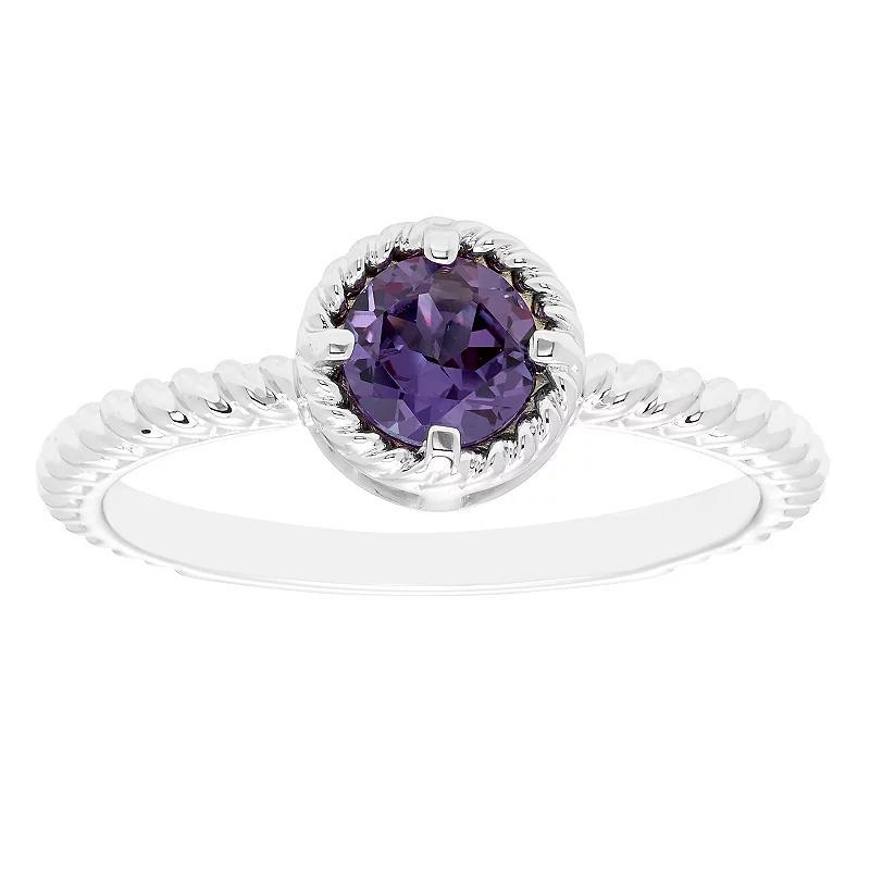 Boston Bay Diamonds Sterling Silver Lab-Grown Alexandrite Rope Halo Stacking Ring, Womens Product Image