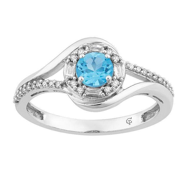 10k White Gold Swiss Blue Topaz & 1/5 Carat T.W. Diamond Halo Ring, Womens Product Image