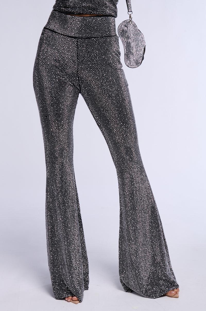 RHINESTONE MESH HIGH WAIST FLARE LEGGING Product Image