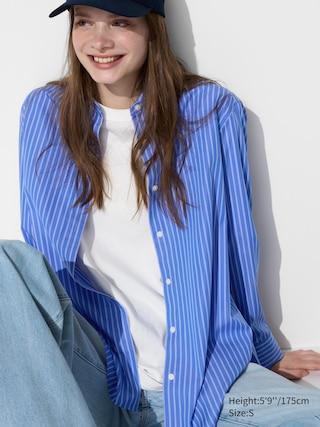 Womens Cotton Shirt Striped Blue Medium UNIQLO US Product Image