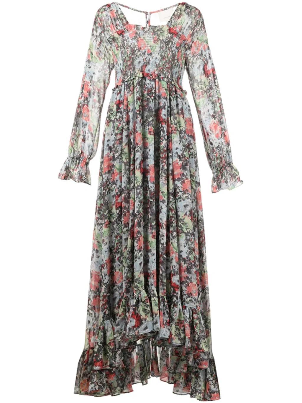 Leigh Floral-print Ruffle Maxi Dress In Powder Blue Multi Product Image