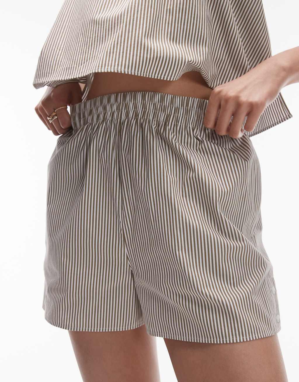 Topshop striped cotton shorts in green - part of a set Product Image