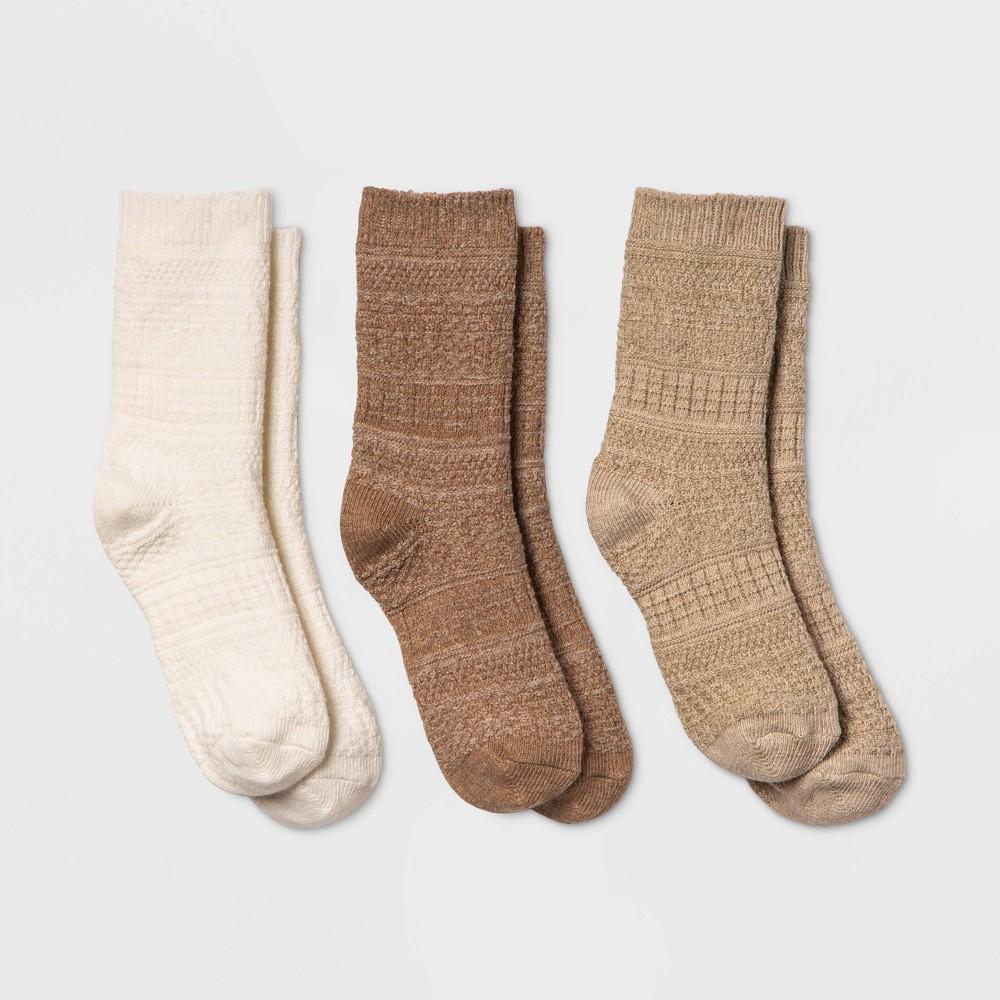 Womens Textured 3pk Crew Socks - Universal Thread Oatmeal 4-10 Product Image