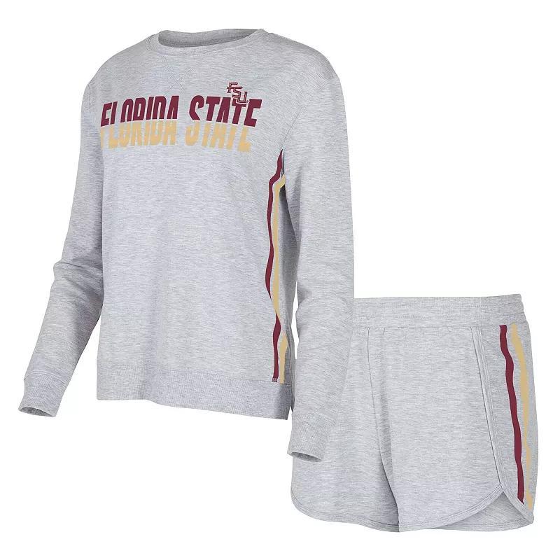 Womens Concepts Sport Gray Florida State Seminoles Cedar Tri-Blend Long Sleeve T-Shirt & Shorts Sleep Set Product Image