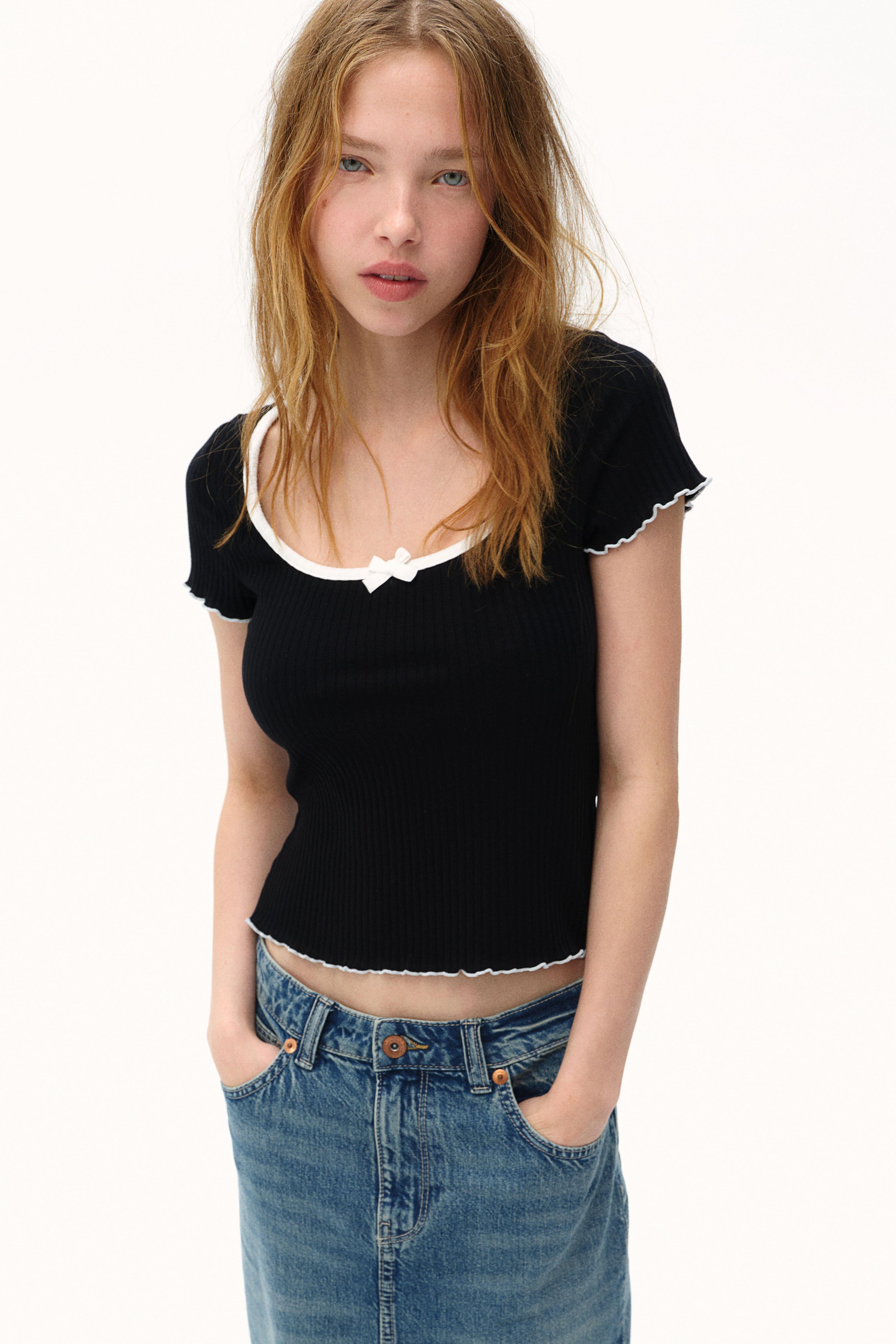 Ribbed Top with Overlocked Trim Product Image