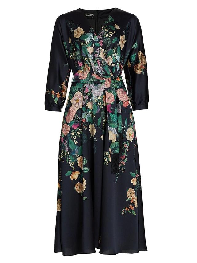 Womens Satin Floral Cocktail Midi-Dress Product Image