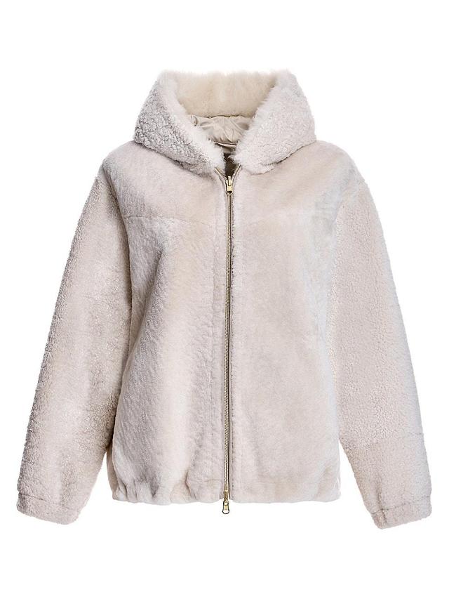 Womens Reversible Hooded Shearling Jacket Product Image