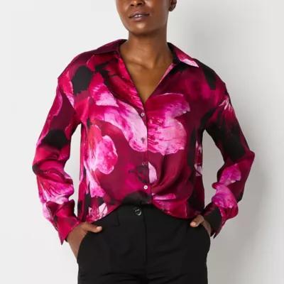 Worthington Womens Long Sleeve Satin Blouse Product Image