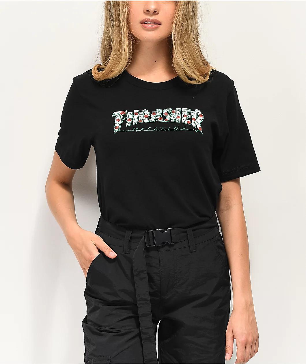 Thrasher Roses Black Boyfriend Fit T-Shirt Product Image