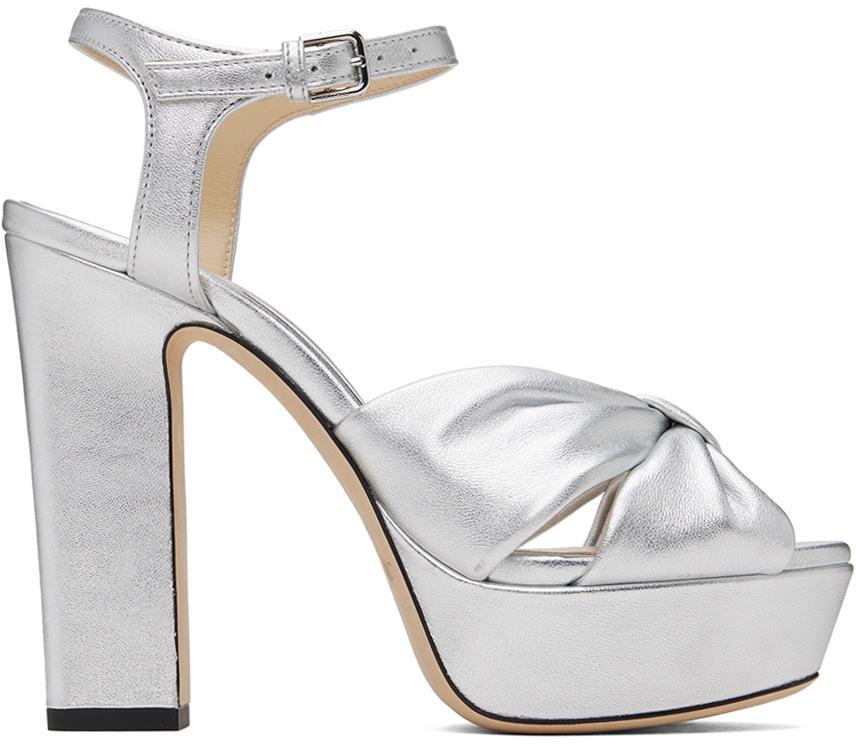 Heloise Leather Platform Sandals In Silver Product Image