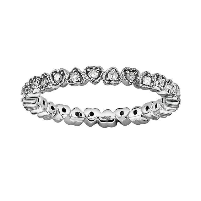 Stacks & Stones Sterling Silver 1/4-ct. T.W. Diamond Heart Eternity Stack Ring, Womens Grey Product Image