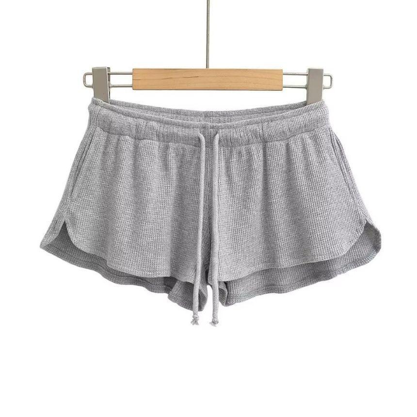 Low Rise Plain Waffle Wide Leg Sweat Shorts Product Image