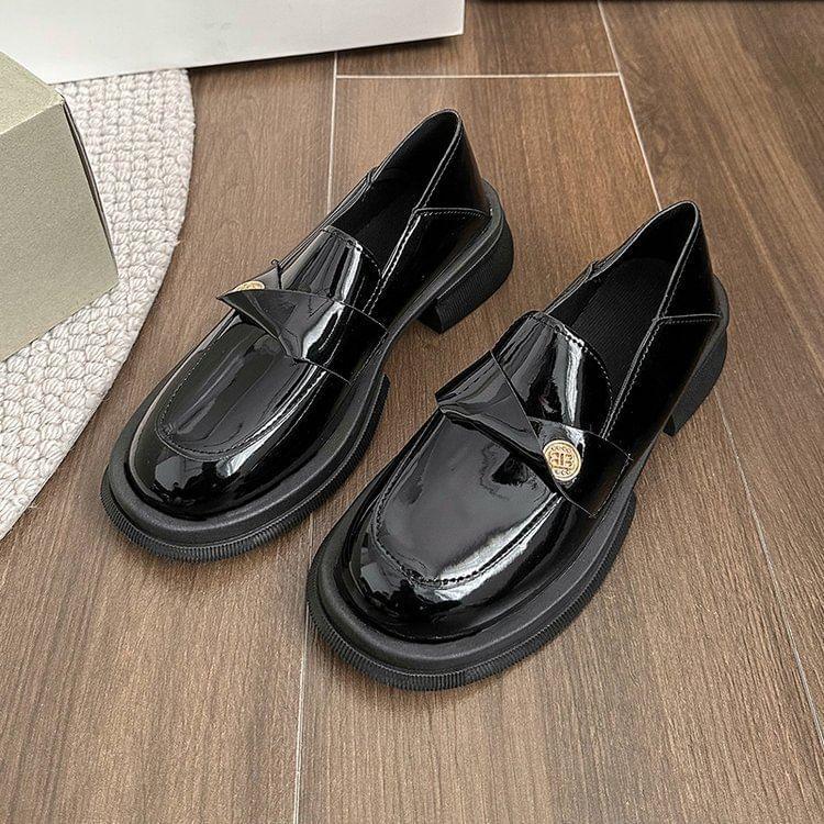 Platform Plain Metal Accent Faux Leather Loafers Product Image