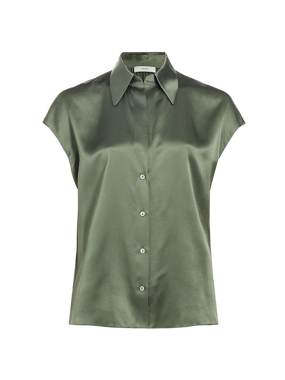 Womens Cap-Sleeve Silk Blouse Product Image