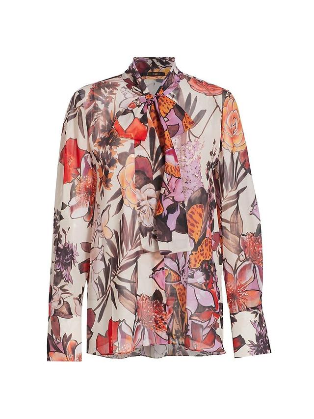 Womens Luna Floral Tie-Neck Blouse Product Image