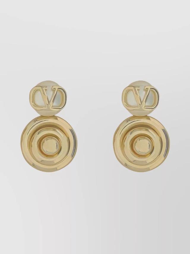 VALENTINO GARAVANI Hoop Earrings With Circular Elements And Pearl Detail In Gold Product Image