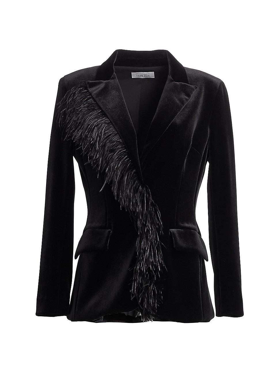 Womens Feather Trimmed Velvet Blazer Product Image