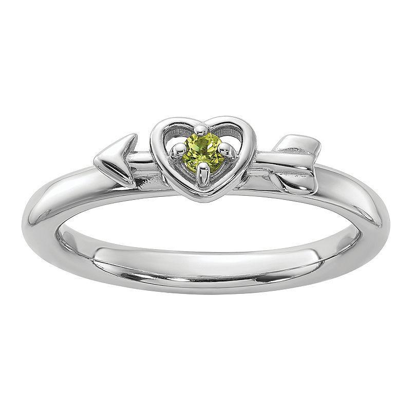 Stacks & Stones Sterling Silver Stackable Gemstone Heart with Arrow Ring, Womens Green Product Image