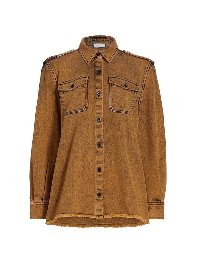 Womens Acid-Wash Denim Cargo Shirt Product Image