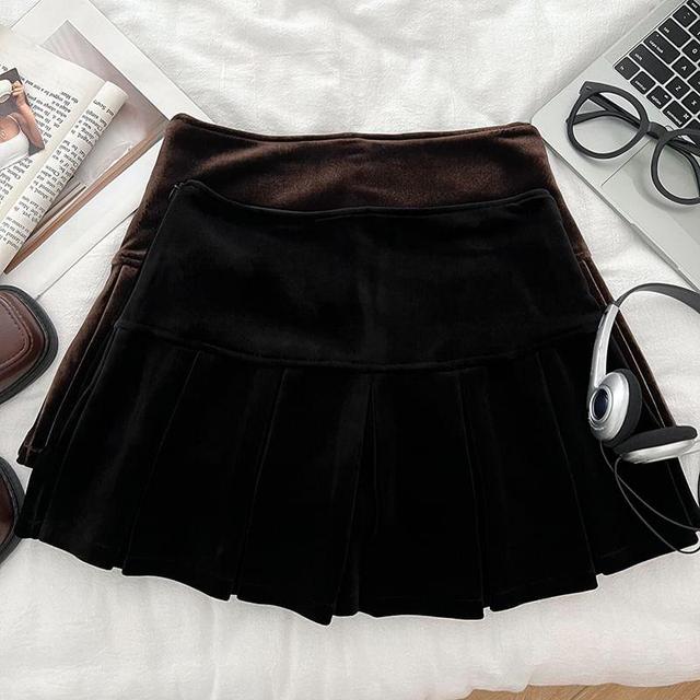 High Waist Velvet Mini A-Line Skirt Product Image