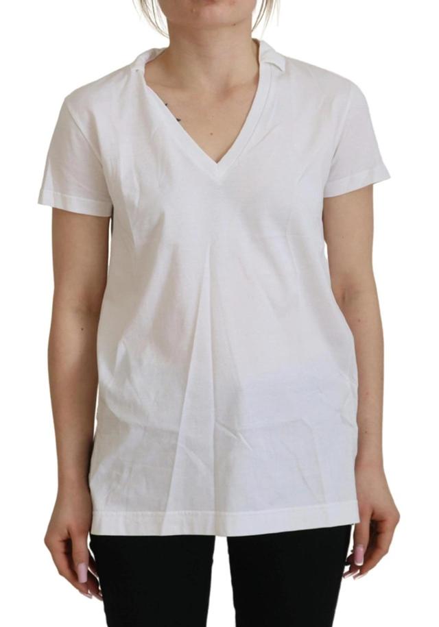 DOLCE & GABBANA White Short Sleeve V-neck Cotton Top Blouse T-shirt Product Image