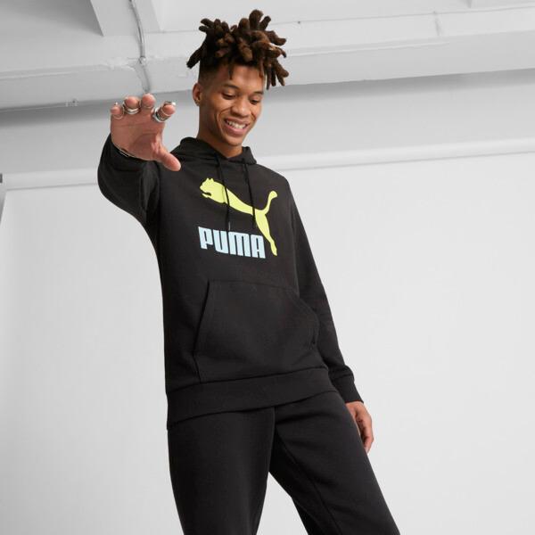 PUMA Classics Logo Hoodie Men in Black/Lime Sheen Product Image