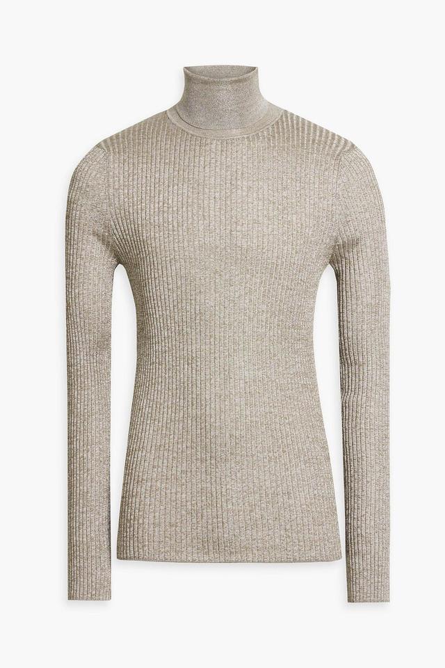 Ribbed-knit Turtleneck Sweater In Mushroom Product Image