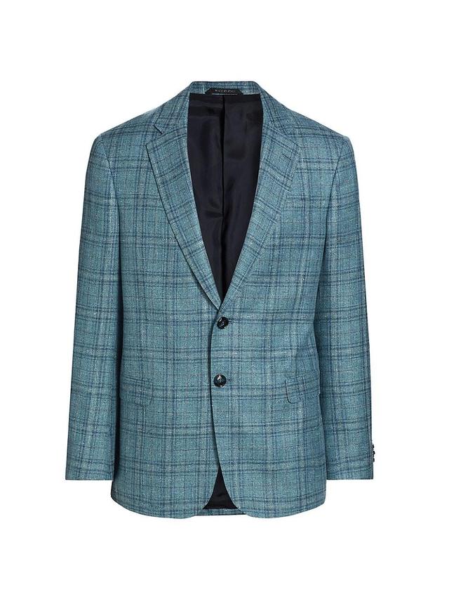 Mens Plaid Silk-Blend Two-Button Blazer Product Image