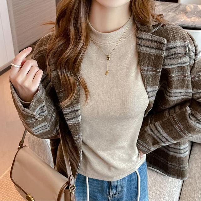 Long-Sleeve Mock Neck Plain Top Product Image