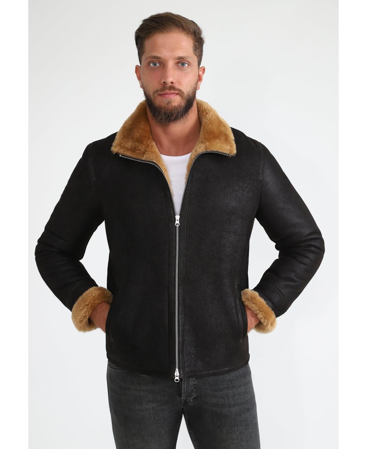 Furniq Uk Mens Shearling Casual Jacket, Washed Brown with Ginger Wool Product Image