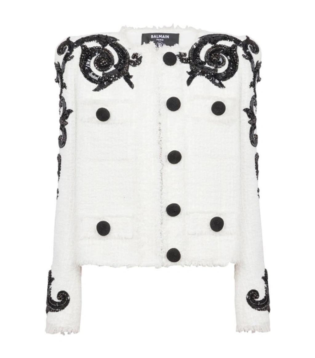 BALMAIN Sequin-embellished Tweed Jacket In White Product Image