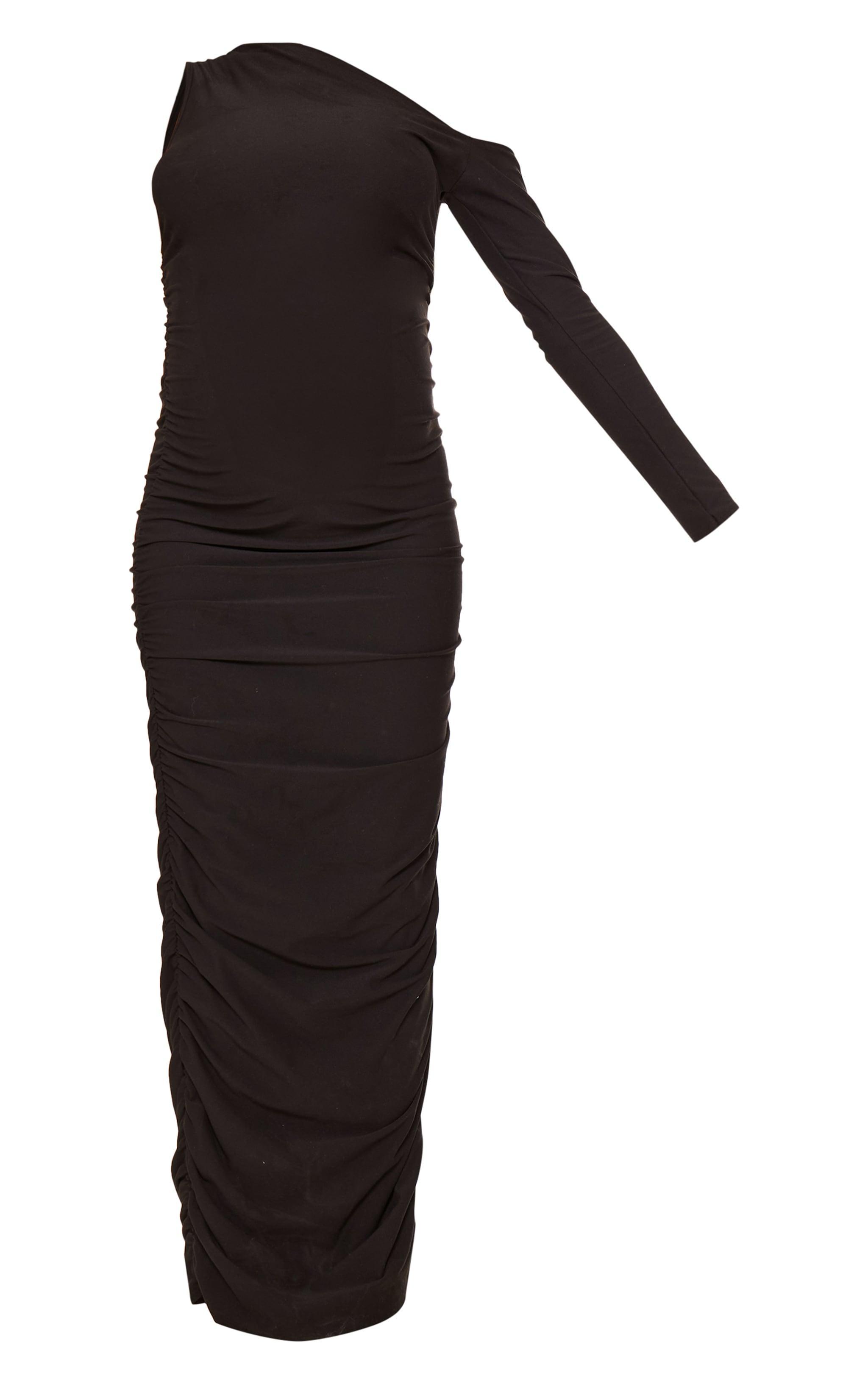 Maternity Black Soft Touch One Shoulder Ruched Maxi Dress Product Image