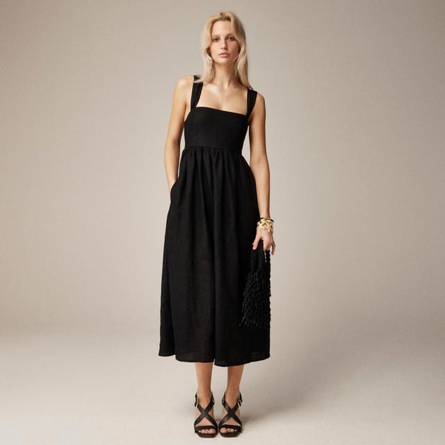 Squareneck midi dress in linen Product Image