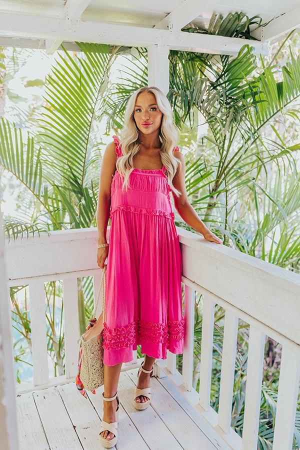 Bayside Bliss Ruffle Midi in Hot Pink Product Image