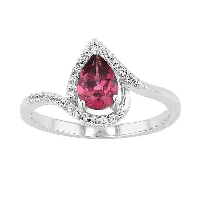 Sterling Silver Rhodolite Garnet & Lab-Created White Sapphire Teardrop Ring, Womens Product Image