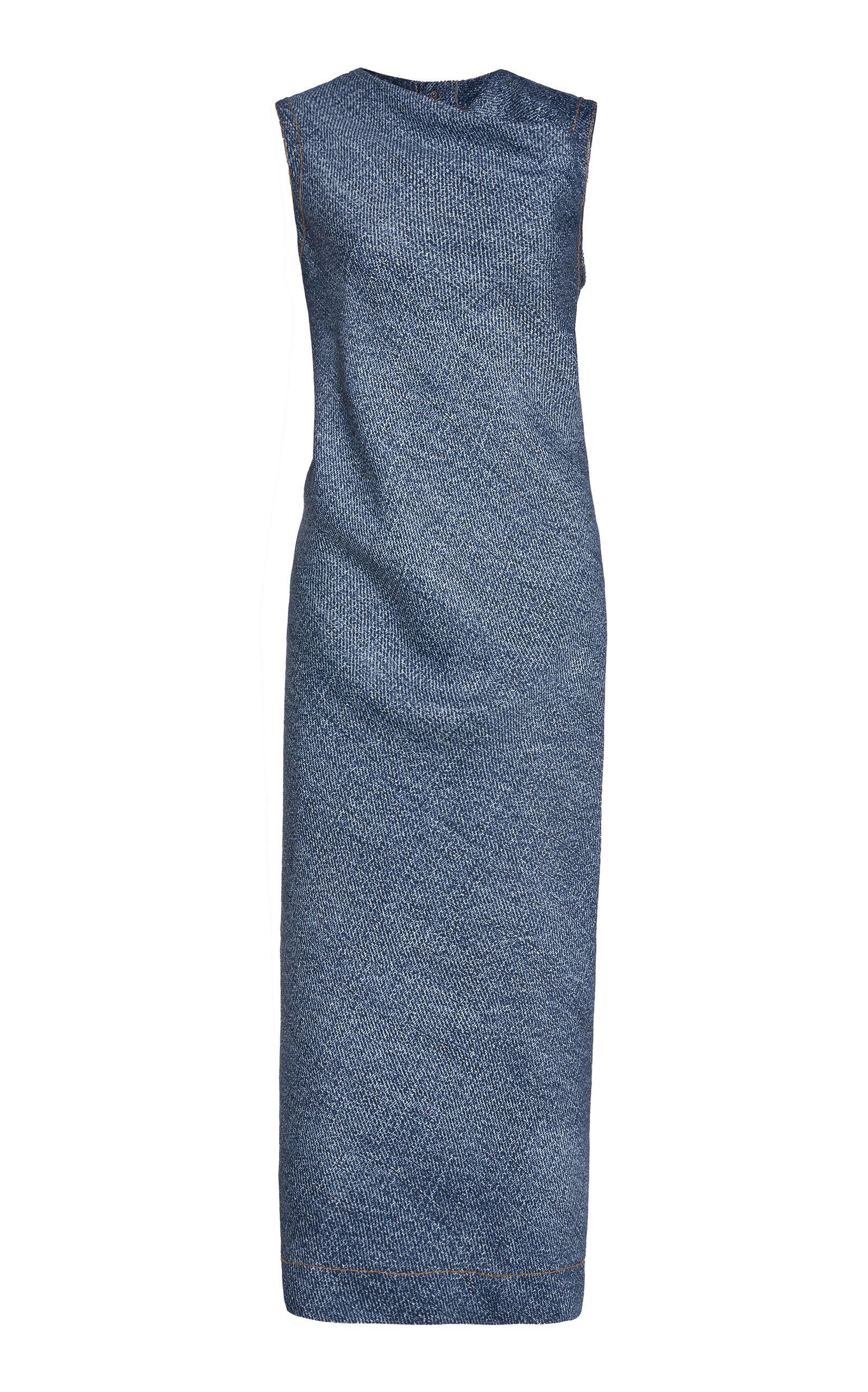 Denim-print Midi Dress In Blue Product Image