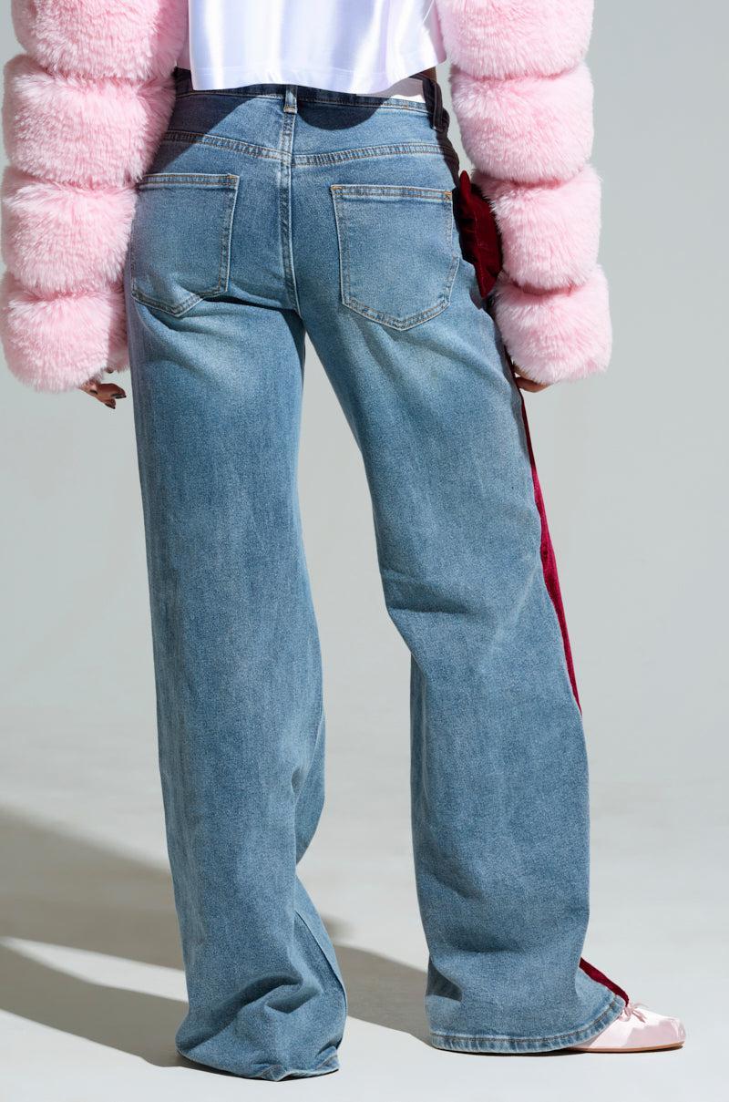 UNWRAP ME VELVET BOW DENIM PANT Product Image