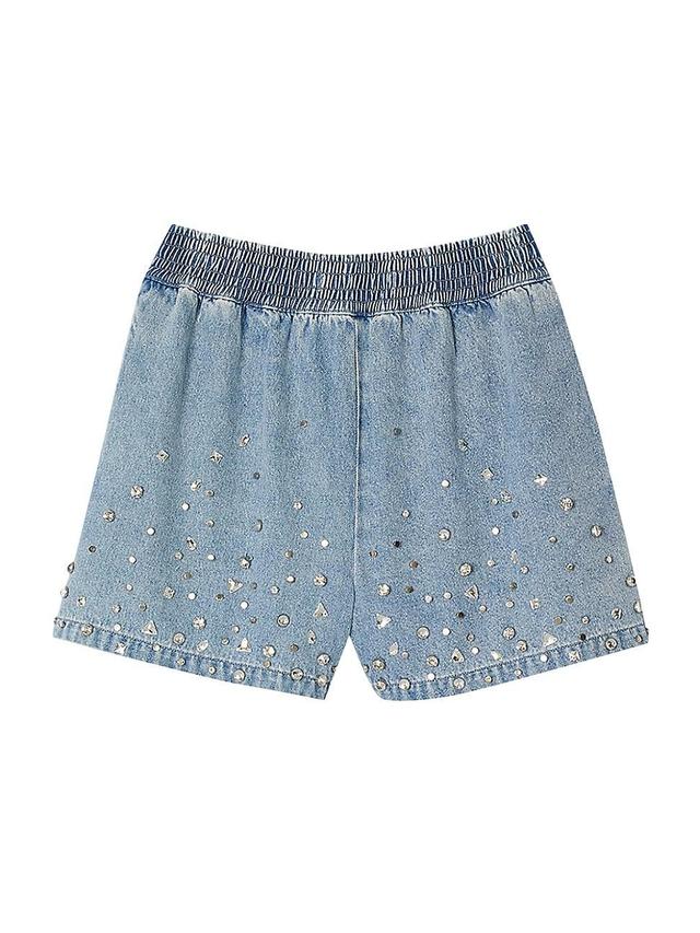 Womens Wide Leg Rhinestone Denim Shorts Product Image