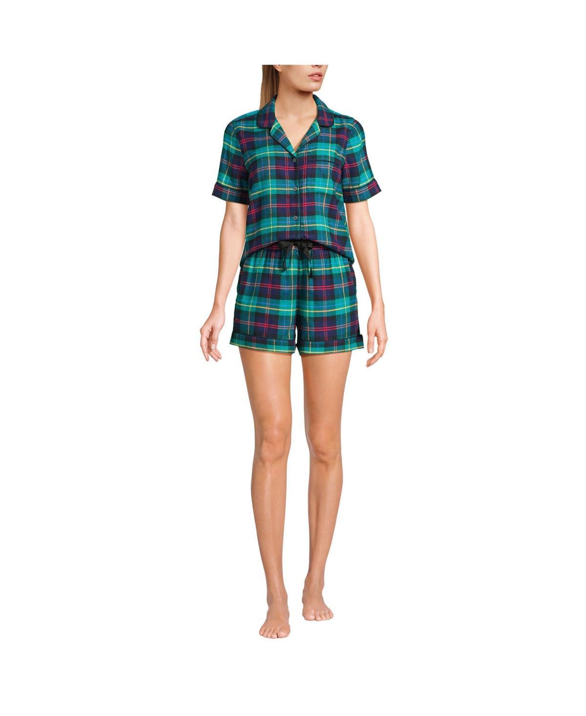 Lands End Womens Drapey Flannel 2 Piece Pajama Set - Short Sleeve Top and Shorts Product Image