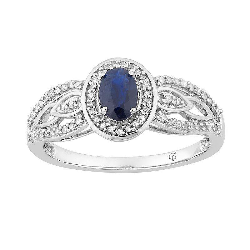 10k White Gold Sapphire & 1/4 Carat T.W. Diamond Oval Halo Ring, Womens Blue Product Image