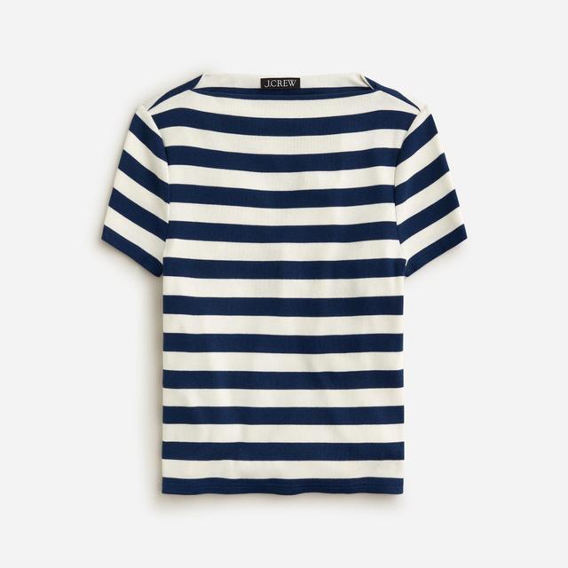 Fine-rib fitted boatneck T-shirt in stripe Product Image